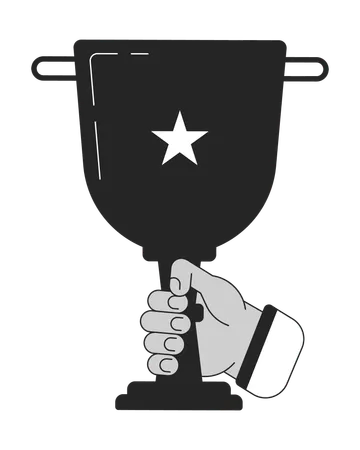 Holding Trophy Cup Bw Concept Vector Spot Illustration Trophy 1st Place 2 D Cartoon Flat Line Monochromatic Hand For Web UI Design Win Prize Celebration Winner Editable Isolated Outline Hero Image Illustration
