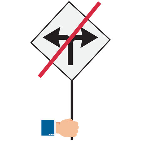 Holding up a sign prohibiting left and right turns  Illustration