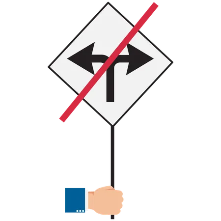 Holding up a sign prohibiting left and right turns  Illustration