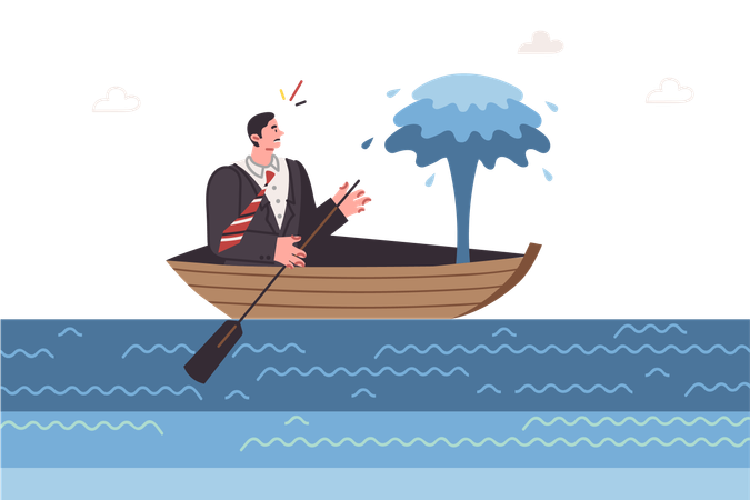 Hole in business man boat as metaphor for professional problem  Illustration