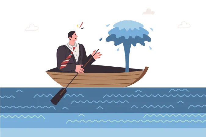 Hole in business man boat as metaphor for professional problem  Illustration