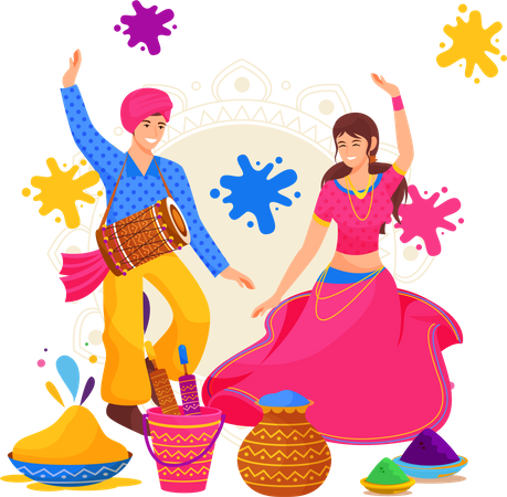 Best Premium Holi Celebration Illustration download in PNG & Vector format