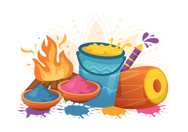 Holi colours and drum  Illustration