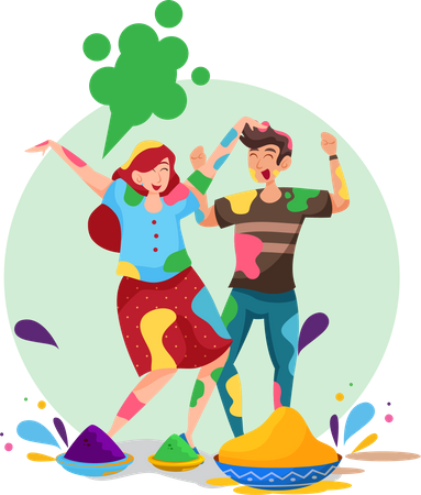 Best Premium People playing in Holi festival Illustration download in PNG &  Vector format