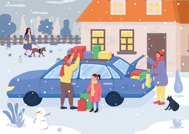 Holiday family shopping Illustration