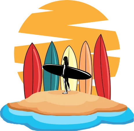 Holiday surfing beach  Illustration