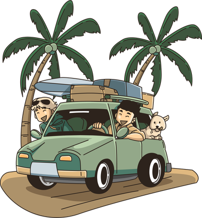 Holiday with your partner to the beach by car  Illustration