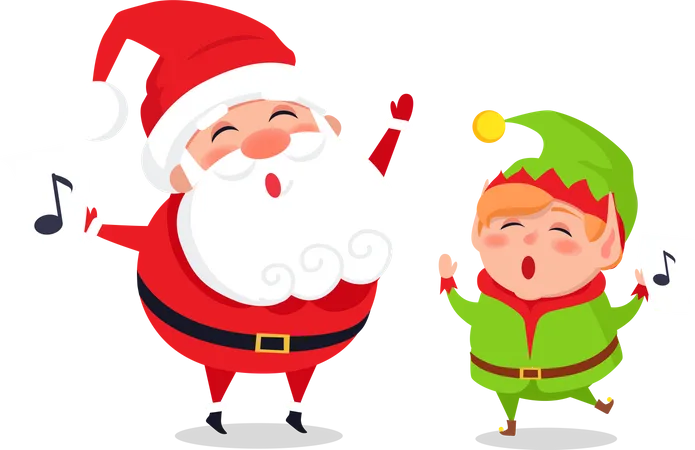 Holly Jolly Greeting Card with Santa Claus and Elf  Illustration