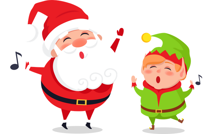 Holly Jolly Greeting Card with Santa Claus and Elf  Illustration