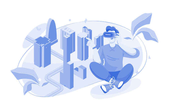 Holographic city in virtual world  Illustration