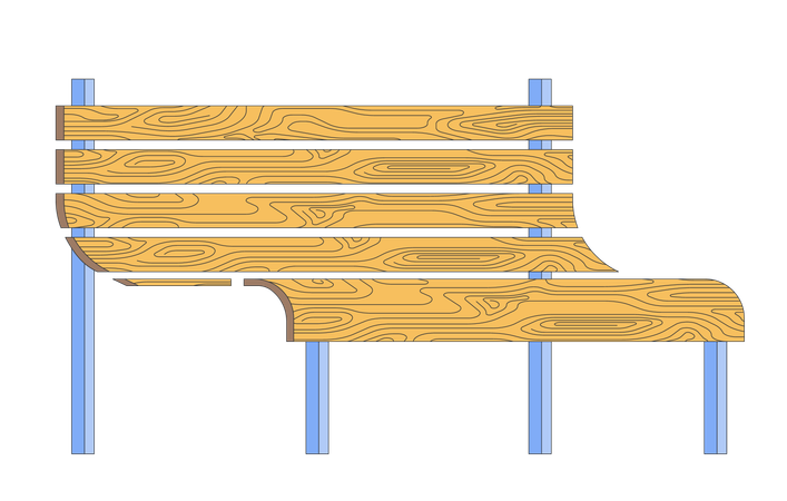 Holzparkbank mit geschwungener Sitzfläche  Illustration