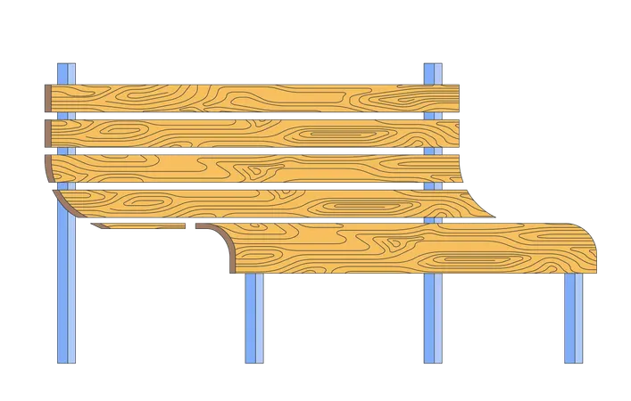 Holzparkbank mit geschwungener Sitzfläche  Illustration