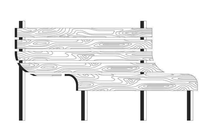 Holzparkbank mit geschwungener Sitzfläche  Illustration