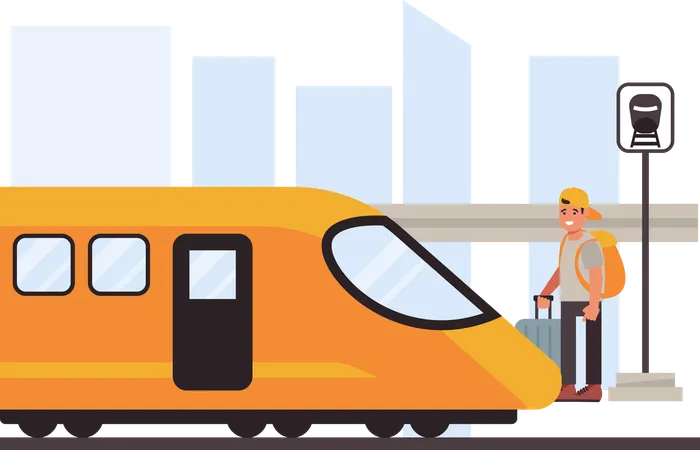 Hombre a punto de abordar el tren  Ilustración