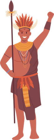 Hombre aborigen africano vistiendo ropas étnicas tribales  Ilustración