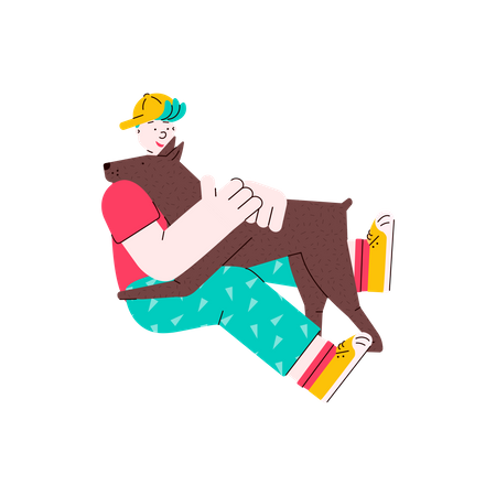 Hombre abrazando a su mascota  Ilustración
