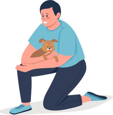 Hombre abrazando cachorro  Ilustración