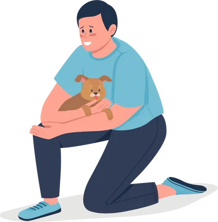 Hombre abrazando cachorro  Ilustración