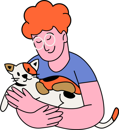 Hombre abrazando gato  Ilustración