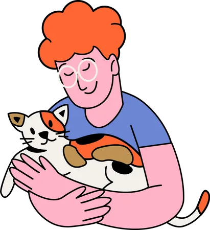 Hombre abrazando gato  Ilustración