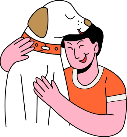 Hombre abrazando perro  Ilustración