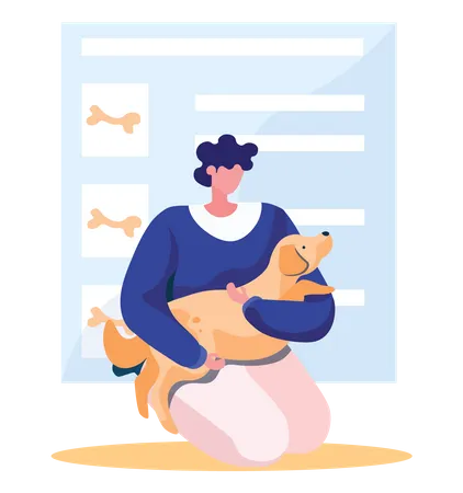 Hombre abrazando perro  Ilustración