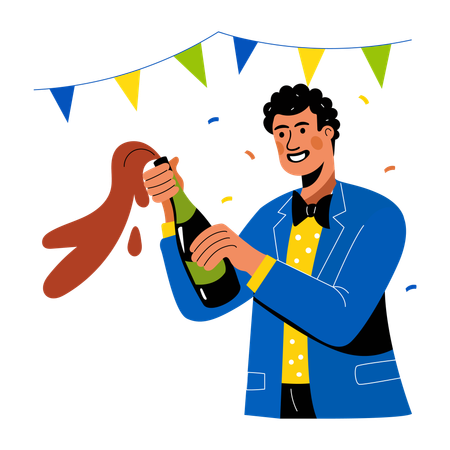 Hombre abriendo champán para celebrar  Illustration