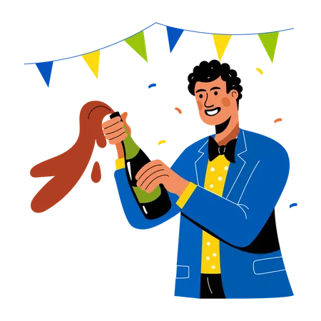 Hombre abriendo champán para celebrar  Illustration