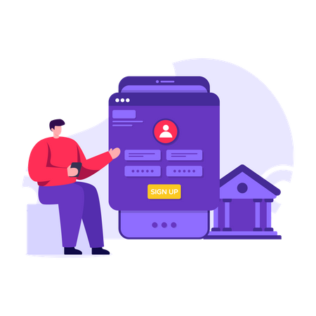 Hombre abriendo cuenta bancaria  Ilustración