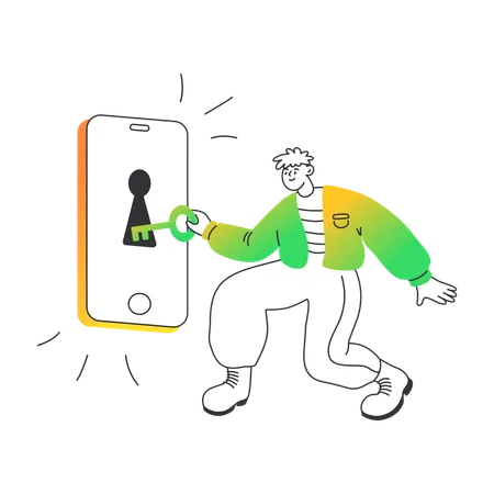 Hombre accediendo a teléfono inteligente  Ilustración