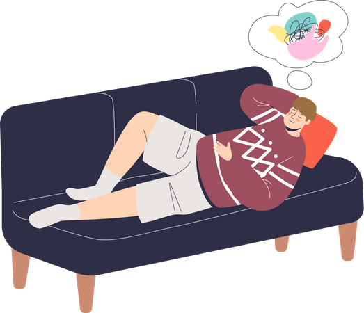 Hombre acostado en el sofá  Ilustración
