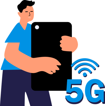 Hombre actualizando la conectividad 5g  Ilustración