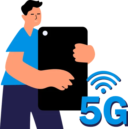 Hombre actualizando la conectividad 5g  Ilustración