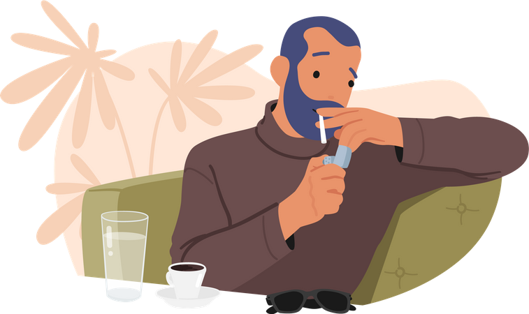 Hombre adicto a fumar  Ilustración