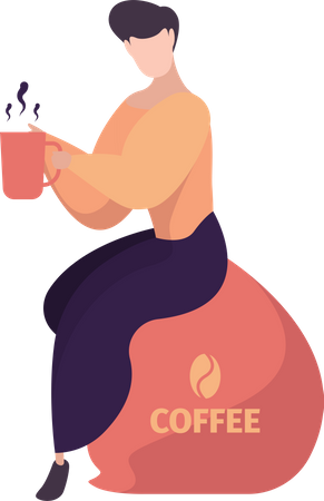 Hombre adicto a la cafeina  Ilustración