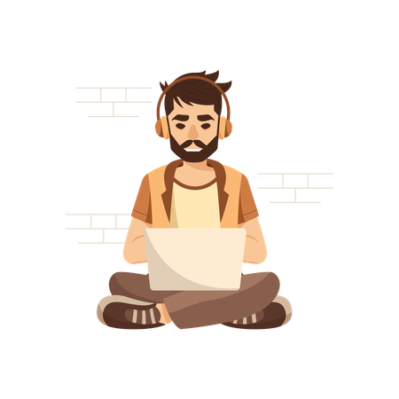 Hombre adicto a las redes sociales  Ilustración
