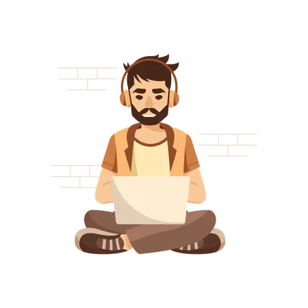Hombre adicto a las redes sociales  Ilustración