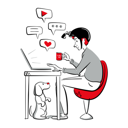 Hombre adicto a las redes sociales  Ilustración
