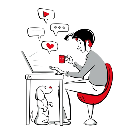 Hombre adicto a las redes sociales  Ilustración