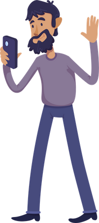 Hombre adulto barbudo tomando selfie  Ilustración