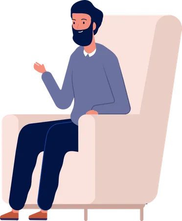 Hombre adulto hablando con psiquiatría  Ilustración