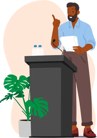 Hombre africano hablando en el podio  Ilustración