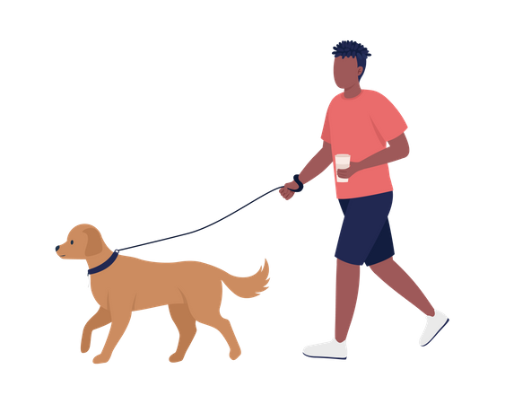 Hombre africano caminando con perro  Ilustración