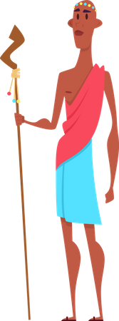 Hombre africano, tenencia, lanza  Ilustración
