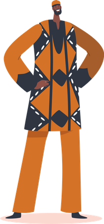 Hombre africano usa perchero tribal con brazos en jarras  Ilustración