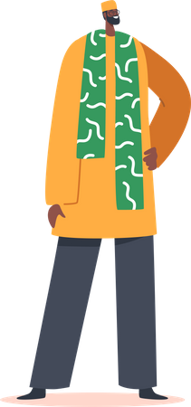 Hombre africano usa ropa tribal con el brazo en jarras  Ilustración