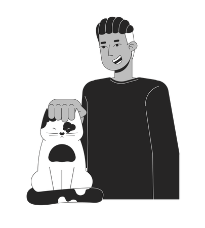Hombre afroamericano acariciando gato  Ilustración