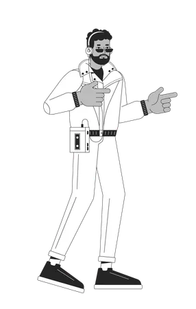 Gesto de pistolas de dedo de hombre afroamericano de los años 80  Ilustración