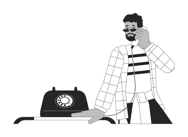 Hombre afroamericano con receptor de teléfono  Ilustración