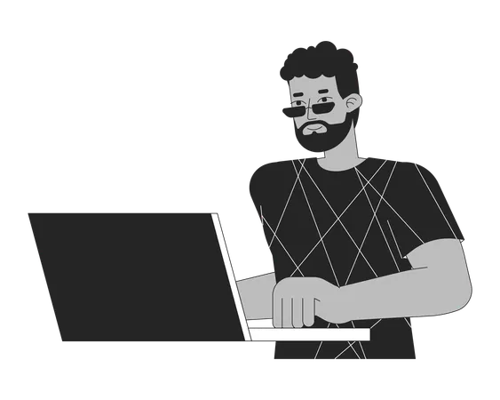 Hombre afroamericano usando laptop  Ilustración